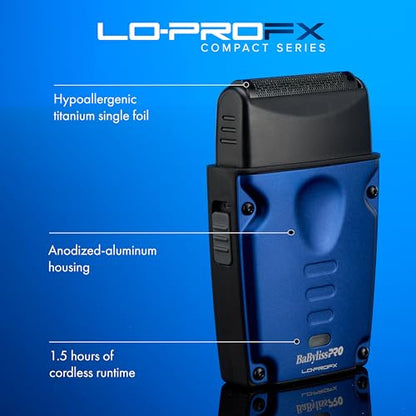 BaBylissPRO High-Performance Compact LO-PROFX Shavers for Men - color: Blue, style: Shaver and Base