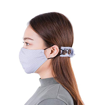 LOFBAZ Strap Holder with Buttons for Hook Face Covering Extender Adjustable Protection Reusable Washable Straps Polka Dots Gray OS - color: Polka Dots Gray