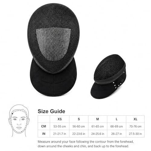 Hema Mask 1600N Black, Hema Helmet with Steel Mesh Face Guard and Padded Neck Bib for Longsword Saber Rapier Controlled Sparring, Fencing Mask