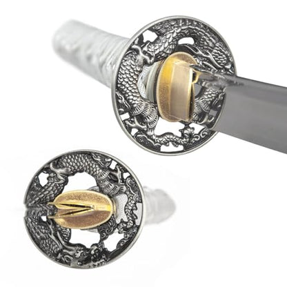 Real Samurai Sword Hand Forged with T10 Steel Clay Tempered 41-Inch - color: Grey/White-T10 Steel-Hamon