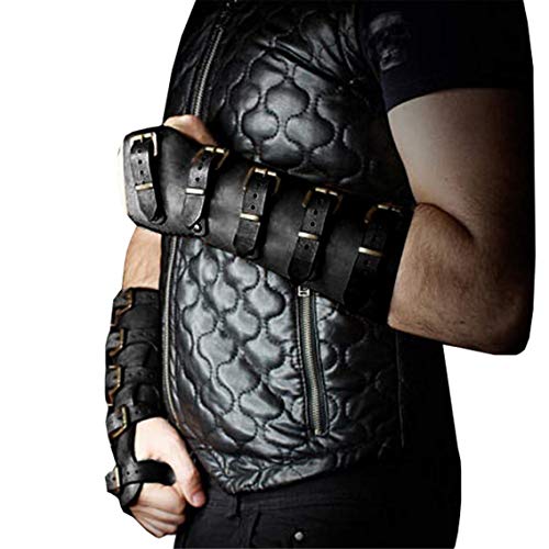 Syktkmx Gauntlet Wristband Medieval Vambrace Arm Cuff Armor Buckled Punk Gothic Faux Leather Costume Bracer - color: 2-black, size: Large