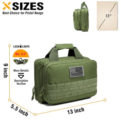 DBTAC Gun Case Bag XS | Tactical 1~2 Pistol Bag Firearm Shooting Case with Lockable Zipper for Shooting Range Outdoor Hunting | US Flag Patch + Universal Holster Included - color: Green