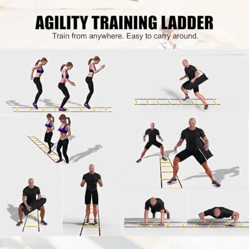 Agility Speed Training Equipment Set,20ft Rungs Speed Ladder,Agility Cones,Jump Rope, Running Resistance Parachute,Basketball Equipment Football Fitness Training Equipment for Kids Youth Adults Family