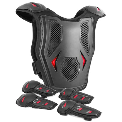 Kids Dirt Bike Gear, Motocross Adjustable Armor Body Guard Vest Suit (Red) - color: Red