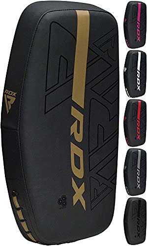RDX Thai Pads Curved Kickboxing Muay Thai with Solid Handle Grip, Maya Hide Leather KARA Strike Shield for Knees Elbows Kicks Punches, Coaching Training Boxing MMA Martial Arts Taekwondo Combat Sports - color: GOLDEN, size: Pair
