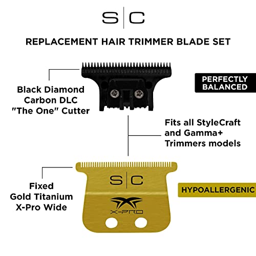 StyleCraft Replacement Hair Trimmer Blade Cutter Set Professional Grade - color: Wide X-pro Gold Titanium - the One Black Diamond