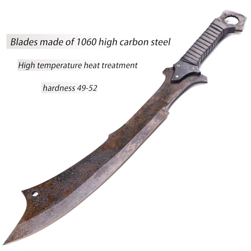 Handmade Cast High-Carbon Steel Blade Sword, Sharp Blade, Full Tang, with Leather Protective Cover Metal Sword All Made of Metal for Collection Outdoor, Hunting Camping Hiking Survival