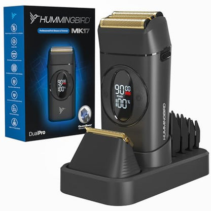 HUMMINGBIRD MK17 DualPro Foil Shaver & Beard Trimmer for Men – Gold Titanium Blades, Turbo Shaving & Torque Control, Metal Body, Digital Battery & RPM Display, Wet/Dry, USB-C & Wireless Charging Dock - size: MK17 DualPro