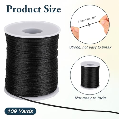 1.5mm X 110 Yards Nylon Satin Cord Black Necklace String Waxed Trim Cord - size: black