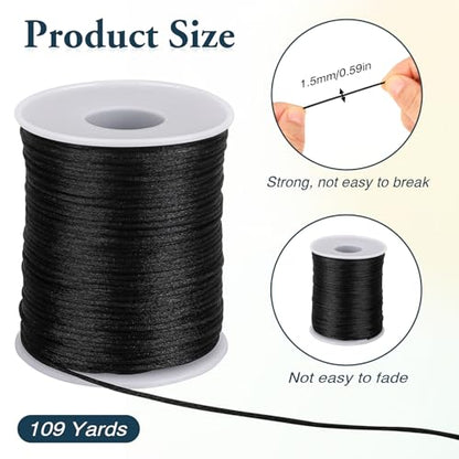 1.5mm X 110 Yards Nylon Satin Cord Black Necklace String Waxed Trim Cord - size: black