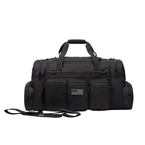 Heavy Duty Range Duffel Quality Tactical Gear Travel Sports Gym Bag Lockable Zippers with US Flag Patch 27 Inch Black - size: 27" Black