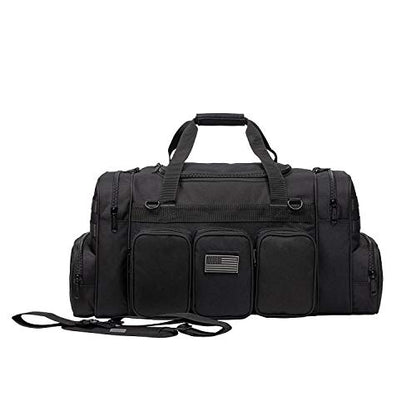 Heavy Duty Range Duffel Quality Tactical Gear Travel Sports Gym Bag Lockable Zippers with US Flag Patch 27 Inch Black - size: 27" Black