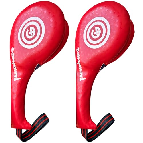 Taekwondo Kick Pads, Durable Upgraded Leather, Taekwondo Training Equipment - color: RED