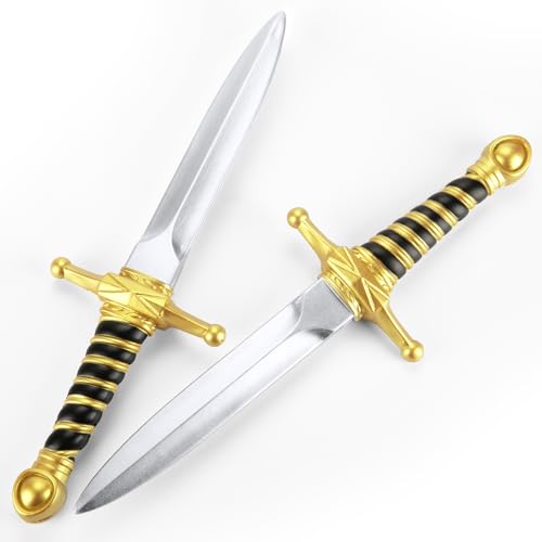 15" PU Fake Foam Sword Toys for Kids Boys, Fake Foam Dagger Knife Toy - color: Gold 2 Pcs