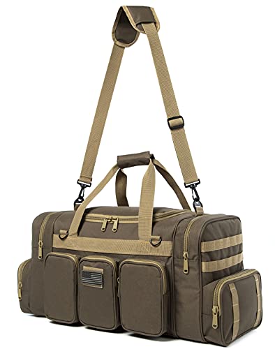 Heavy Duty Range Duffel Quality Tactical Gear Travel Sports Equipment Gym Bag Lockable Zippers with US Flag Patch (27" Khaki) - size: 27" Khaki