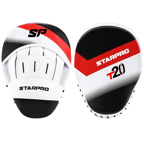 Starpro Boxing Pads – Ventilated Hook & Jab Training Mitts for Muay Thai Kickboxing MMA - color: Black/Red
