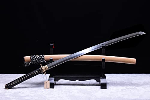 MURASAME Katana Sword 41" T10 Steel Clay Tempered Razor Sharp Blade Full Tang Handmade - color: White-Chrysanthemum Theme Shinogi Zukuri