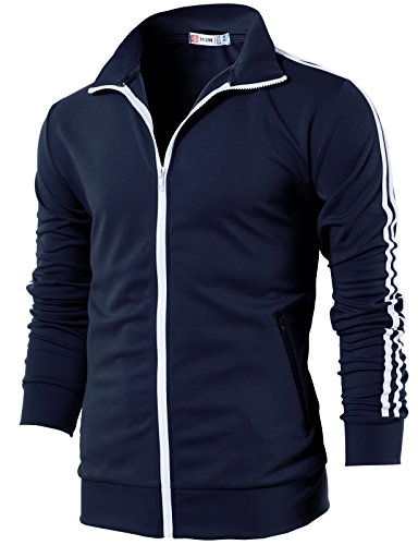 H2H Mens Active Slim Fit Track Lightweight Jacket Zip-up Long Sleeve - color: Cmoja0103-navy, size: X-Large