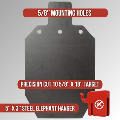 KRATE Tactical Elephant T-Post Target Hanger with 3/8" AR500 Steel Targets for Shooting - Made in USA - Easy Assembly - Built to Fit on Standard T-Post - Hang Metal Plates, Gongs, Torsos - style: 18" Torso + Elephant