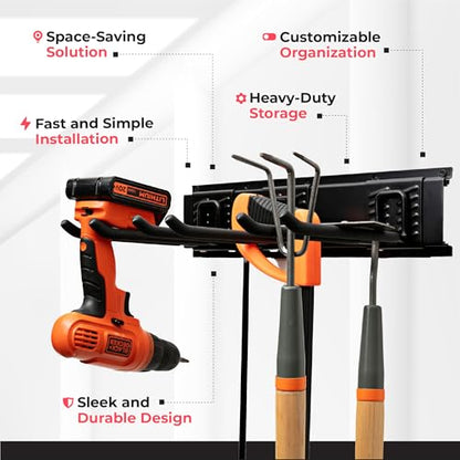 TIDYME Garage Tool Organizer Wall Mount 64", 2 Shelves & 4 Single Hooks - size: 64" with 2 Racks & 4 Hooks