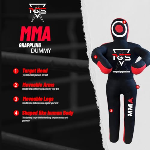 MMA Grappling Dummy Brazilian JIU Jitsu BJJ Punching Bag for Self Defense Wrestling Judo Karate Boxing Throwing Submission Standing Position - UNFILLED - color: Black Red, size: 6FT / 70"