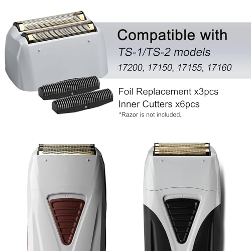 3Pack Gold Pro Foil and Cutters Replacement for Andis TS-1, TS-2 (17150/17155/17200) Shavers. (Foil Replacement x3, inner cutters x6) - size: 1 Count (Pack of 3)
