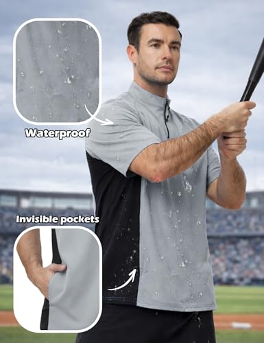 Men’s Cage Jacket Baseball Windbreaker Lightweight Batting Practice Pullover for Training Water-Resistant Jacket - color: Light Grey, size: Small