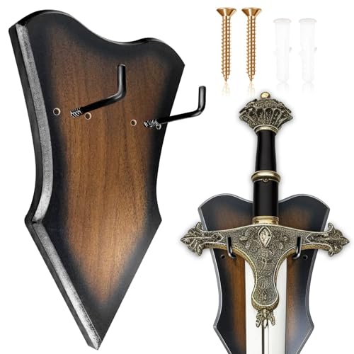 Sword Plaque Wall Mount Vertical Display Holder Adjustable Stand for Bow Medieval Dagger Axe (1pcs Medium Brown) - color: 1pcs Medium Brown