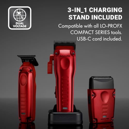 BaBylissPRO High-Performance Compact LO-PROFX Shavers for Men - color: Red, style: Shaver and Base