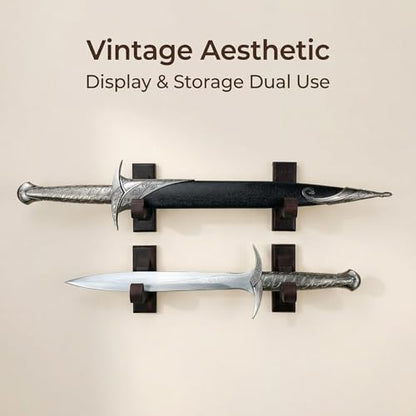 NANGOPOP Sword Wall Mount Display Hooks - Wood Sword Holder Rack, Hanger for Martial Arts Weapons, Axe, Knife, Dagger, Lightsaber and Wizard Wand at Home or Office