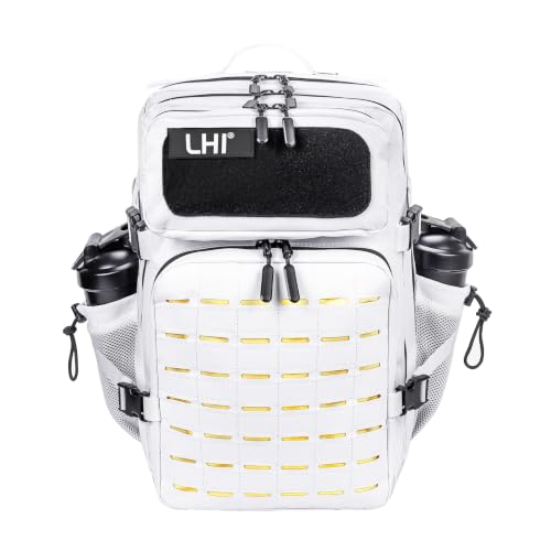 LHI Tactical Military Backpack for Men 25L/45L Large Molle Army Assault Pack 3 Day Hiking Rucksack With Bottle Holder - color: Silver White, size: 45L