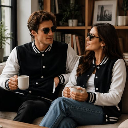 babyhealthy Men's Women's Varsity Baseball Jacket Casual Letterman Bomber Jacket Windbreaker Lightweight Jacket Coat - color: 001 Black, size: Large