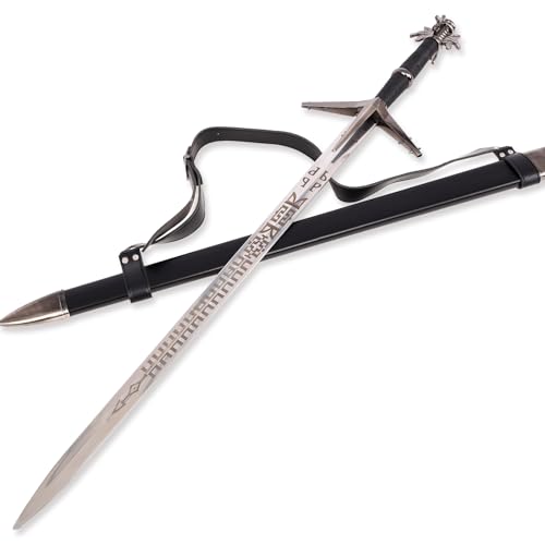 Medieval White Wolf Silver Steel Sword Metal Two Handed Replica 41inch Suitable for Cosplay LARP Costumes Halloween Props - style: Lake Female Sword