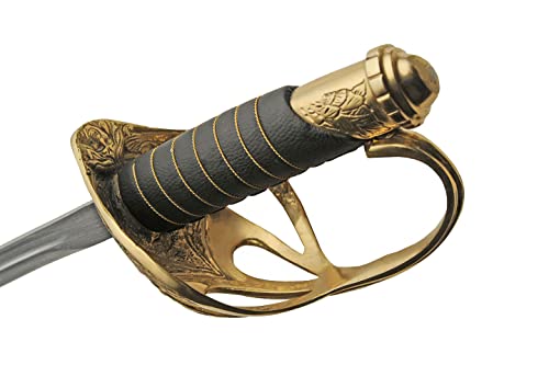 SZCO 32” Officer Ceremonial Sword – Military Dress Sword for Adults with Brass Guard & Pommel, Leather Wrapped Handle & Metal Scabbard for Reenactment, Costume, Display & Ceremonial Use