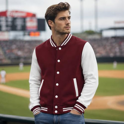 babyhealthy Men's Women's Varsity Baseball Jacket Casual Letterman Bomber Jacket Windbreaker Lightweight Jacket Coat - color: 005 Red, size: X-Large