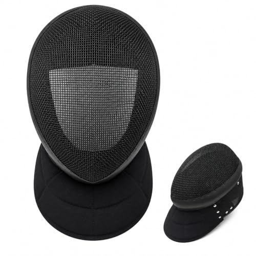 Hema Mask 1600N Black, Hema Helmet with Steel Mesh Face Guard and Padded Neck Bib for Longsword Saber Rapier Controlled Sparring, Fencing Mask