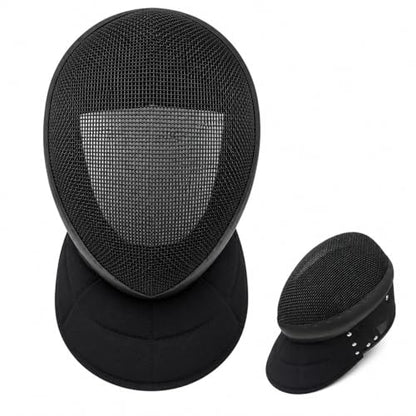 Hema Mask 1600N Black, Hema Helmet with Steel Mesh Face Guard and Padded Neck Bib for Longsword Saber Rapier Controlled Sparring, Fencing Mask