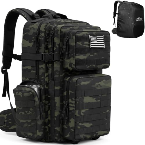 TILYMOL 55L Military Tactical Backpack for Men & Women, Large Assault Pack - color: Black Camo, size: 55L