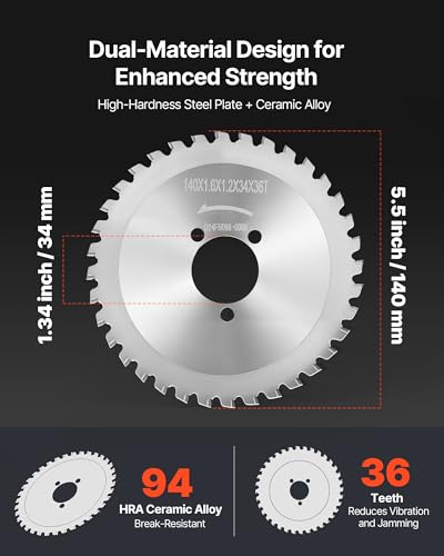 VEVOR Rebar Cutter Replacement Blades for Electric Cutting Saw 36-Teeth - Cermet Tipped Heat-Treated Steel, Cuts Aluminum & Copper Pipe, Arbor 34 mm/1-11/32 in
