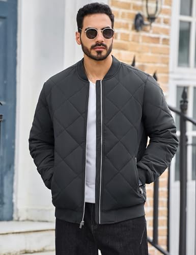 TACVASEN Men's Padded Jackets Winter Full Zipper Fleece Outwear Casual Windproof Bomber Varsity Coat - color: Dark Grey, size: Small