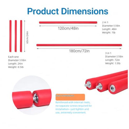 Collapsible Foam Padded Bo Staff 4ft / 6ft – Portable Martial Arts Training Staff for Safe Practice, Lightweight Detachable Design with Carry Bage - color: red