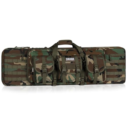Savior Equipment American Classic Tactical Double Long Gun Bag Pistol Transportation Case w/Backpack Strap, in 32" 36" 42" 46" 51" 55" - color: M81 Woodland Camo, size: 32" x 12" Double Rifle Case, style: Rifle Case
