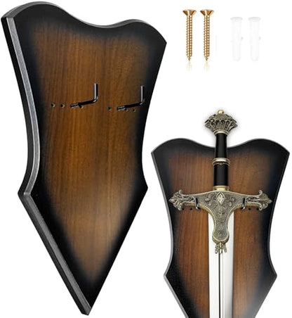Sword Plaque Wall Mount Vertical Display Holder Adjustable Stand for Bow Medieval Dagger Axe (1pcs Large Brown) - color: 1pcs Large Brown