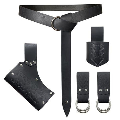 HiiFeuer 5 Pieces Medieval Belt Costume Accessories Renaissance Skirt Hike Viking Horn Belt Holster Dagger Holster Sword Frog - color: Black a