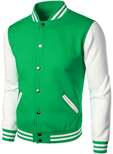HOOD CREW Man’s Varsity Jacket Cotton Blend Letterman Jackets - color: Green, size: Small