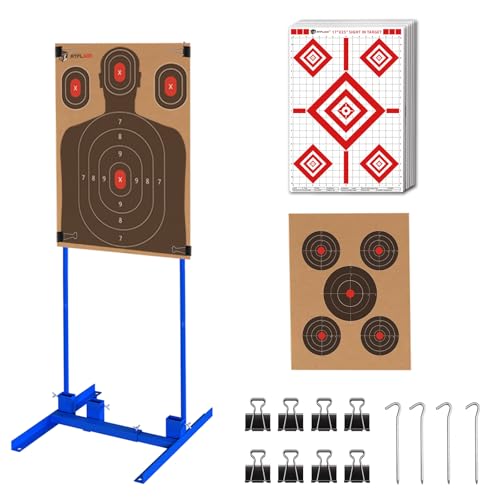 Atflbox Shooting Target Stand with 10pcs 17x25 Inch Sight in Paper Targets, Durable Paper Target Holder with Stable Adjustable Base for Cardboard Silhouette, H Shape, IPSC, IDPA Practice - style: 1 PACK