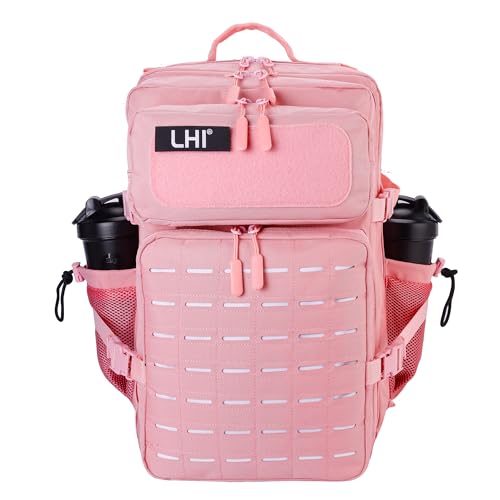 LHI Tactical Military Backpack for Men 25L/45L Large Molle Army Assault Pack 3 Day Hiking Rucksack With Bottle Holder - color: Pink, size: 45L