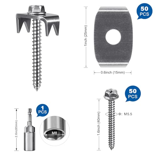 SELEWARE 50 Pcs Stainless Steel Fence Staples Fence Nails for Softwood Reusable Fence Nails for Wire Mesh & Woven Fencing, Fence Fasteners with Wire Fixer, Easy Install & Remove with Power Drill - color: 50 Pcs