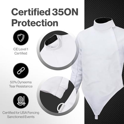 Mens Fencing Jacket 350N, Novus Breathable Lightweight Stretch Uniform for Foil Epee & Saber, Competition Ready - size: 44, style: Left Hand