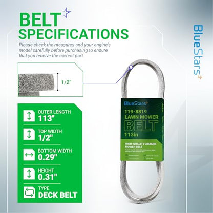 BlueStars 119-8819 Mower Deck Belt | Aramid Cord | 1/2" x 113 1/2" - size: 119-8819, style: Aramid Cord